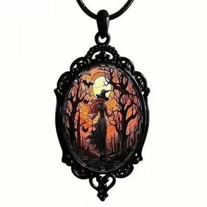 Black Gothic Halloween WITCH Pendant Necklace